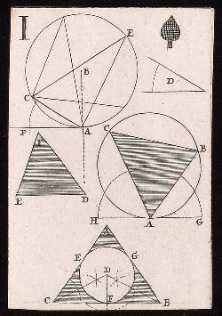 The 1 of spades from Descartes' deck covered with geometrical diagrams